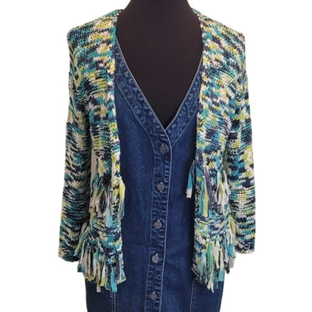 Ruby Rd Fringe Cardigan PS Teal Boho Coastal Cottagecore Layering